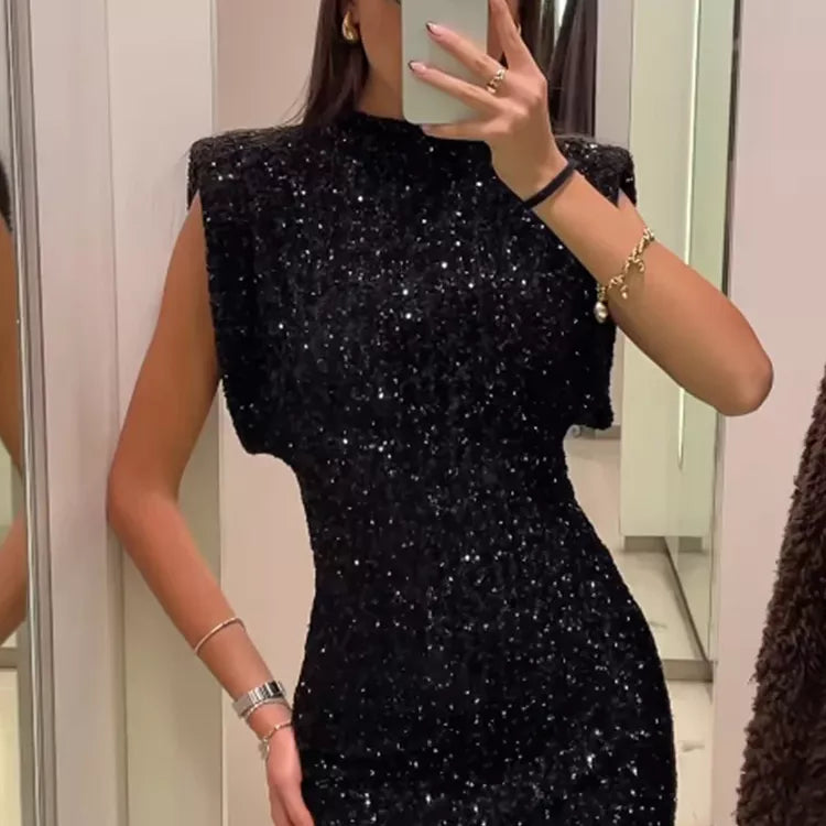 TikTok Viral Sparkle Black Sequin Dress