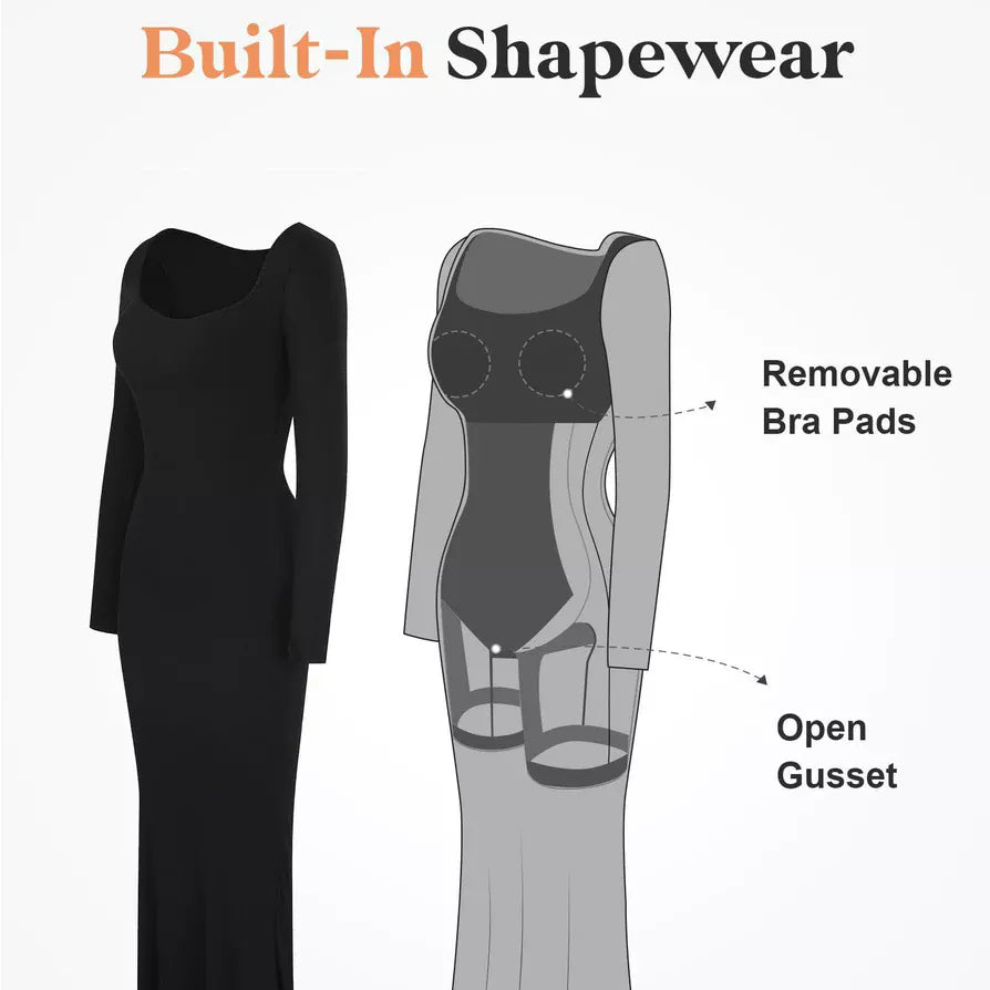 Built-In Shapewear Long Sleeve Maxi Lounge Dress
